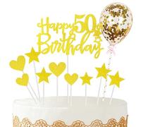 Personalised Happy 50th Birthday Cake Toppers Gold for Men,Women,Him,Her,Happy Birthday Sign for Cake,11p Glitter Cupcake Topper Cake Topper Kit 50th Birthday Cake Decoration for 50th Birthday Party