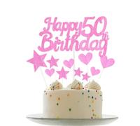 Personalised Happy 50th Birthday Cake Toppers Pink Cake Decorations for Women,Her,Lady 50th Birthday Cake Cupcake Topper, Glitter Cakes Banner Decoration for 50 Birthday Anniversary Party Supplies