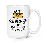 Personalised Happy 50th Birthday Yellow Banner 15oz Large Mug Cup