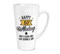 Personalised Happy 50th Birthday Yellow Banner 17oz Large Latte Mug Cup