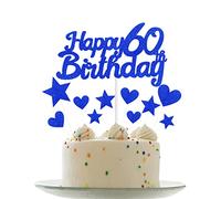Personalised Happy 60th Birthday Cake Toppers Dark Blue Cake Decorations for Men,Women,Him,Her 60th Birthday Cake Cupcake Topper, Glitter Cakes Decoration for 60 Birthday Anniversary Party Supplies