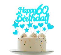 Personalised Happy 60th Birthday Cake Toppers Light Blue Cake Decorations for Men,Women,Him,Her 60th Birthday Cake Cupcake Topper, Glitter Cakes Decoration for 60 Birthday Anniversary Party Supplies