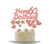 Personalised Happy 60th Birthday Cake Toppers RoseGold Cake Decorations for Women,Her,Lady 601th Birthday Cake Cupcake Topper, Glitter Cakes Decoration for 60 Birthday Anniversary Party Supplies