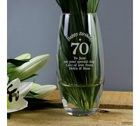 Personalised Happy 70th Birthday Bullet Glass Decorative Vase - 70th Birthday Gift for Him or Her