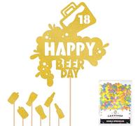 Personalised Happy Beer Day Glitter Cake Topper - Gold Custom Age Glitter Cake Decoration and Sprinkles - Happy Birthday Decorations - Personalised Toppers for Cakes by Cakeshop
