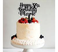 Personalised Happy Birthday Acrylic Cake Topper by 3 LITTLE DESSERTS | Custom Acrylic Cake Topper | Custom Colour Any Name & Any Age Acrylic Cake Decoration (BLACK)