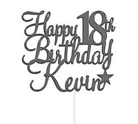 Personalised Happy Birthday Acrylic Cake Topper by KreateSquare | Custom Acrylic Cake Topper | Custom Colour Any Name & Any Age Cake Decoration (Grey)