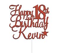 Personalised Happy Birthday Acrylic Cake Topper by KreateSquare | Custom Color Any Name & Any Age Cake Decoration (Red)