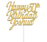 Personalised Happy Birthday Acrylic Cake Topper by KreateSquare | Custom Colour Any Name & Any Age Acrylic Cake Decoration | Acrylic Cake Topper - Gold