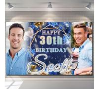 Personalised Happy Birthday Backdrop Background Banner Multi Photo Gold Sign Poster Fabric Party Decorations man woman boy girl-1st 2nd 18th 20th 30th 40th 50th 60th