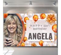 Personalised Happy Birthday Backdrop Background Banner Multi Photo Gold Sign Poster Fabric Party Decorations man woman boy girl-1st 2nd 18th 20th 30th 40th 50th 60th