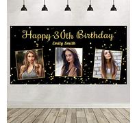 Personalised Happy Birthday Backdrop Banner Party Decoration, Any Photo Photography Name & Age Customized Birthday Sign Poster Background for Women Girls and Boys (Approx 6.6ft x2.9ft) (Style-9)