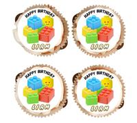 Personalised Happy Birthday Building Bricks Blocks Edible Cupcake Toppers - Vanilla Flavoured Icing Cupcake Decoration - 2 Sizes to Choose From