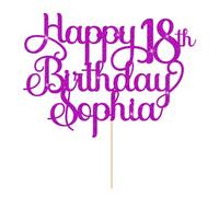 Personalised Happy Birthday Cake Topper 18th Birthday Cake Topper Cake Decorations Custom Glitter Cake Toppers with Any Age & Name for 18th 21st 30th 40th 50th 60th(Purple)