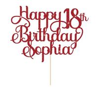 Personalised Happy Birthday Cake Topper 18th Birthday Cake Topper Cake Decorations Custom Glitter Cake Toppers with Any Age & Name for 18th 21st 30th 40th 50th 60th(Red)