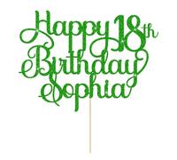 Personalised Happy Birthday Cake Topper 18th Birthday Cake Topper Cake Decorations Custom Glitter Cake Toppers with Any Age & Name for 18th 21st 30th 40th 50th 60th(Green)