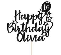 Personalised Happy Birthday Cake Topper Birthday Cake Toppers Gifts for Women Girls Custom Glitter Cake Topper Gifts with Any Name & Age Cake Decorations for 18th 21st 30th 40th 50th(Black)