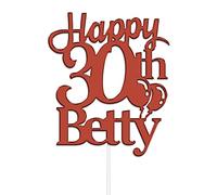 Personalised Happy Birthday Cake Topper by KreateSquare | Acrylic Custom Colour Any Name & Age Decoration for 1st 10th 16th 18th 20th 21st 30th 40th (Red)