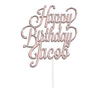 Personalised Happy Birthday Cake Topper by KreateSquare | Custom Colour Any Name Acrylic Cake Decoration | Rose Gold