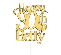 Personalised Happy Birthday Cake Topper by KreateSquare | Custom Colour Any Name & Age Acrylic Cake Decoration for 1st 10th 16th 18th 20th 21st 30th 40th (Gold)
