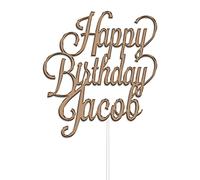 Personalised Happy Birthday Cake Topper by KreateSquare - Custom Name Acrylic Cake Decoration - Premium Gloss Finish, 8 Colour Options, Ideal for Men, Women, Kids & Party Cakes UK (Brown)