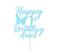 Personalised Happy Birthday Cake Topper Cake Decorations Birthday Cake Toppers Gifts Custom Double-Sided Glitter Cake Toppers with Any Age & Name for 1st 3rd 18th 21st 30th 40th(Baby Blue)