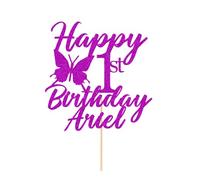 Personalised Happy Birthday Cake Topper Cake Decorations Birthday Cake Toppers Gifts Custom Double-Sided Glitter Cake Toppers with Any Age & Name for 1st 3rd 18th 21st 30th 40th(Purple)