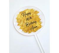 Personalised Happy Birthday Cake Topper Custom Acrylic Glitter Cake Toppers for Wedding Party Cake Decoration (Hazel Gold)
