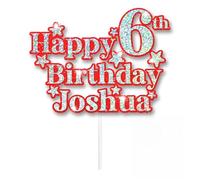 Personalised Happy Birthday Cake Topper - Custom Any Name & Age - 7 Glitter Colours & Holographic Lettering - 3D Layered Milestone Decoration - Handcrafted in UK (Red)