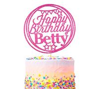 Personalised Happy Birthday Cake Topper, Cute Birthday Cake Decorations Suitable for all Ages and all Kinds of Cakes. Non-shed Double Sided Glitter Cake Decoration | 5 Colours(Pink)