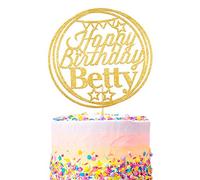 Personalised Happy Birthday Cake Topper, Cute Birthday Cake Decorations Suitable for all Ages and all Kinds of Cakes. Non-shed Double Sided Glitter Cake Decoration | 5 Colours(Gold)