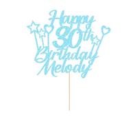 Personalised Happy Birthday Cake Topper Double Sided Glitter Cake Toppers Any Name & Any Age for 16th 18th 21st 30th 40th 50th 60th 70th 80th Birthday Decorations Cake Decorations (Baby Blue)