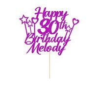 Personalised Happy Birthday Cake Topper Double Sided Glitter Cake Toppers Any Name & Any Age for 16th 18th 21st 30th 40th 50th 60th 70th 80th Birthday Decorations Cake Decorations (Purple)