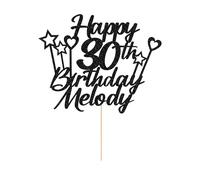 Personalised Happy Birthday Cake Topper Double Sided Glitter Cake Toppers Any Name & Any Age for 16th 18th 21st 30th 40th 50th 60th 70th 80th Birthday Decorations Cake Decorations (Black)