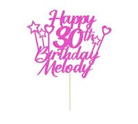 Personalised Happy Birthday Cake Topper Double Sided Glitter Cake Toppers Any Name & Any Age for 16th 18th 21st 30th 40th 50th 60th 70th 80th Birthday Decorations Cake Decorations (Pink)