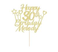 Personalised Happy Birthday Cake Topper Double Sided Glitter Cake Toppers Any Name & Any Age for 16th 18th 21st 30th 40th 50th 60th 70th 80th Birthday Decorations Cake Decorations (Champagne Gold)
