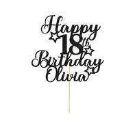 Personalised Happy Birthday Cake Topper Party Cake Decoration Customised with Any Age Name Cake Toppers for Men Boys Women Girls 16th 18th 20th 21st 30th 40th 50th 60th(Black)