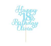 Personalised Happy Birthday Cake Topper Party Cake Decoration Customised with Any Age Name Cake Toppers for Men Boys Women Girls 16th 18th 20th 21st 30th 40th 50th 60th(Baby Blue)
