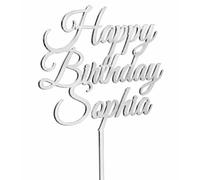 Personalised Happy Birthday Cake Topper with Name | 3mm Mirror Acrylic Cake Decoration | Custom Birthday Cake Topper | Gold, Rose Gold or Silver Mirror Finish