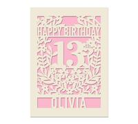 Personalised Happy Birthday Card Laser Paper Cut Birthday Greeting Card Custom with Any Name Any Age Birthday Cards for Women Men Mum Dad Daughter Son 18th 21st 30th 40th 50th (Pink)