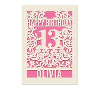 Personalised Happy Birthday Card Laser Paper Cut Birthday Greeting Card Custom with Any Name Any Age Birthday Cards for Women Men Mum Dad Daughter Son 18th 21st 30th 40th 50th (Fuchsia)