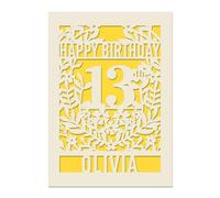 Personalised Happy Birthday Card Laser Paper Cut Birthday Greeting Card Custom with Any Name Any Age Birthday Cards for Women Men Mum Dad Daughter Son 18th 21st 30th 40th 50th (Gold)