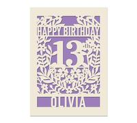 Personalised Happy Birthday Card Laser Paper Cut Birthday Greeting Card Custom with Any Name Any Age Birthday Cards for Women Men Mum Dad Daughter Son 18th 21st 30th 40th 50th (Lilac Purple)