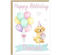 Personalised Happy Birthday Dog Breed Card - Custom Add Own Name Cute Puppy Dog Breed Design - Fun Pastel Puppy Birthday Greeting Cards for Girls Kids Teens Granddaughter (Golden Retriever)