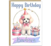 Personalised Happy Birthday Dog Breed Card for Her - 12 Cute Puppy Breeds Bullmastiff Poodle Pug Dachshund Golden Retriever Cocker Spaniel - Add Own Name - From The Dog Cards (Poodle)