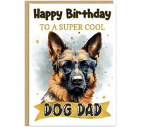 Personalised Happy Birthday Dog Dad Cards - Boxer Bulldog Corgi Dachshund Frenchie German Shepherd Husky Rottweiler Customised Name Card For Funny Cool Dog Dads - A4 Or A5 size, German Shepherd