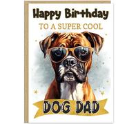 Personalised Happy Birthday Dog Dad Cards - Boxer Bulldog Corgi Dachshund Frenchie German Shepherd Husky Rottweiler Customised Name Card For Funny Cool Dog Dads - A4 Or A5 size, Boxer