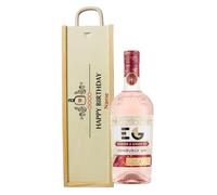 Personalised Happy Birthday Edinburgh Gin Rhubarb & Ginger Gift Set - 70 ottle with Personalised Wooden Presentation Box - Premium Flavoured Gin Birthday Gift for Her or Him