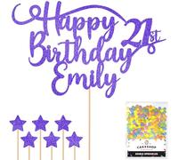 Personalised Happy Birthday Glitter Cake Topper - Bright Blue Any Name & Any Age Glitter Cake Decoration and Sprinkles - Happy Birthday Decorations - Personalised Toppers for Cakes by Cakeshop