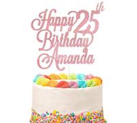 Personalised Happy Birthday Glitter Cake Topper Customised with Any Name & Any Age Party Cake Decoration for 1st 10th 13th 16th 18th 20th 21st 30th 40th 50th 60th 70th 80th (Rose)